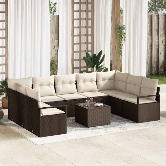 vidaXL Sofa Set mit Kissen 10 pcs Braun Poly-Rattan