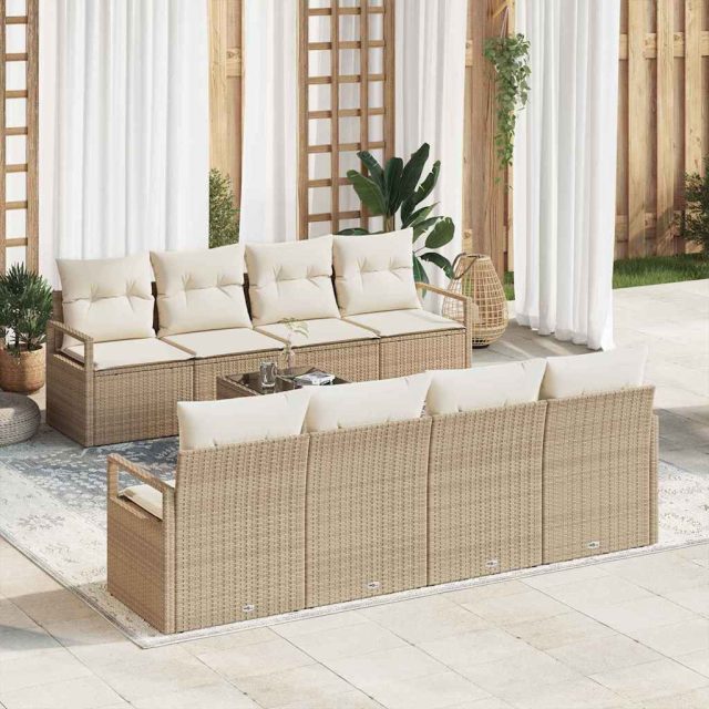 vidaXL Sofa Set mit Kissen 7 pcs Beige und Creme Poly Rattan