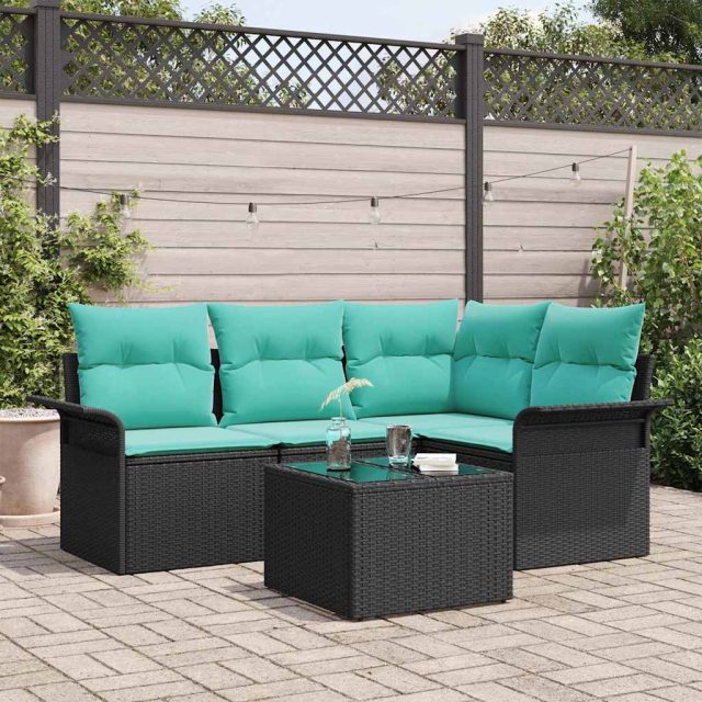 vidaXL Gartensofa-set mit Kissen 5 pcs Schwarz Poly-Rattan