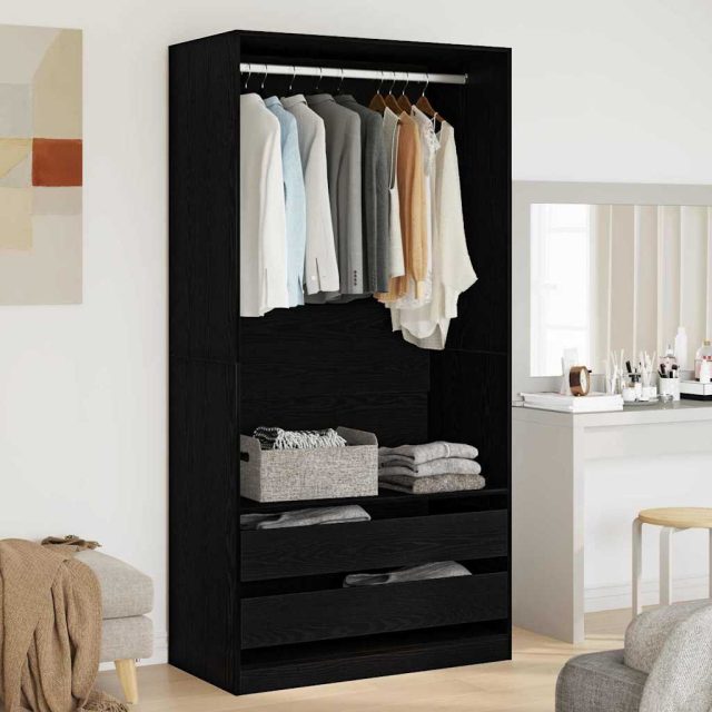 vidaXL Kleiderschrank mit Regal Schwarz Eichen-Optik 100 x 50 x 200 cm