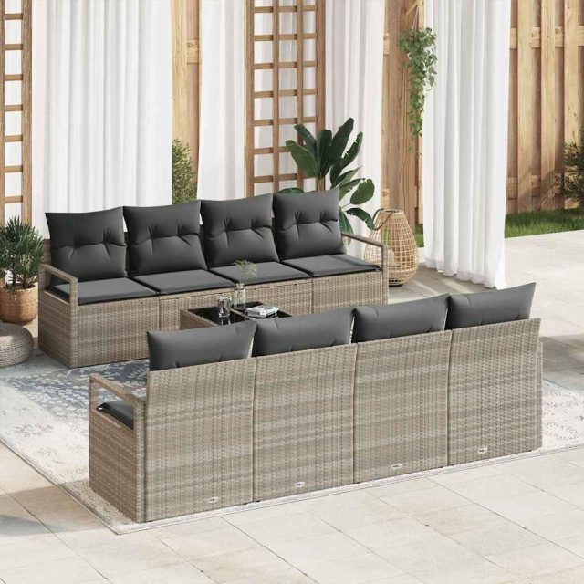 vidaXL Sofa Set mit Kissen 7 pcs Hellgrau Poly Rattan