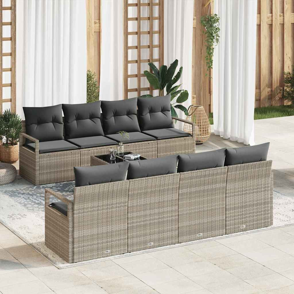 vidaXL Sofa Set mit Kissen 7 pcs Hellgrau Poly Rattan