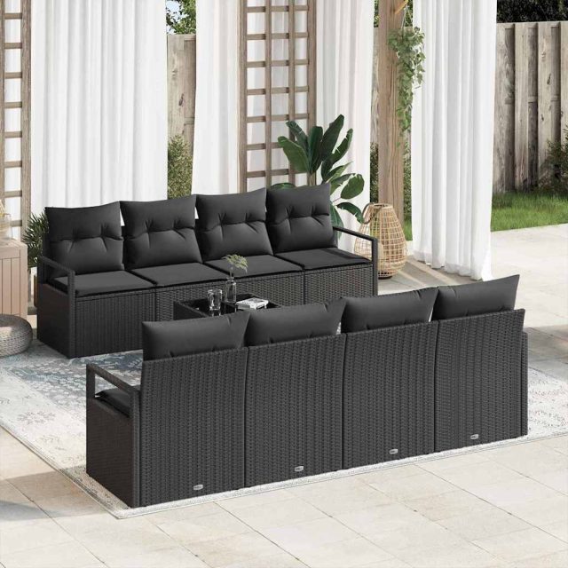 vidaXL Sofa Set mit Kissen 7 pcs Schwarz Poly Rattan