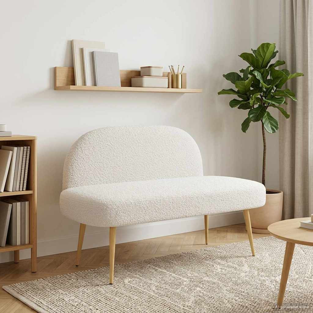 vidaXL Gepolsterte Bank mit Rückenlehne Creme 110 x 60 x 76 cm Bouclé