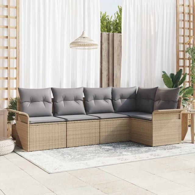 vidaXL Gartensofa-set mit Kissen 5 pcs Beige Poly-Rattan