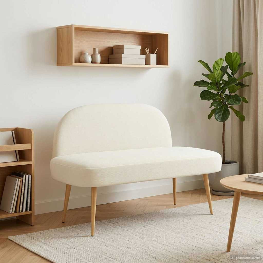 vidaXL Gepolsterte Bank mit Rückenlehne Creme 110 x 60 x 76 cm