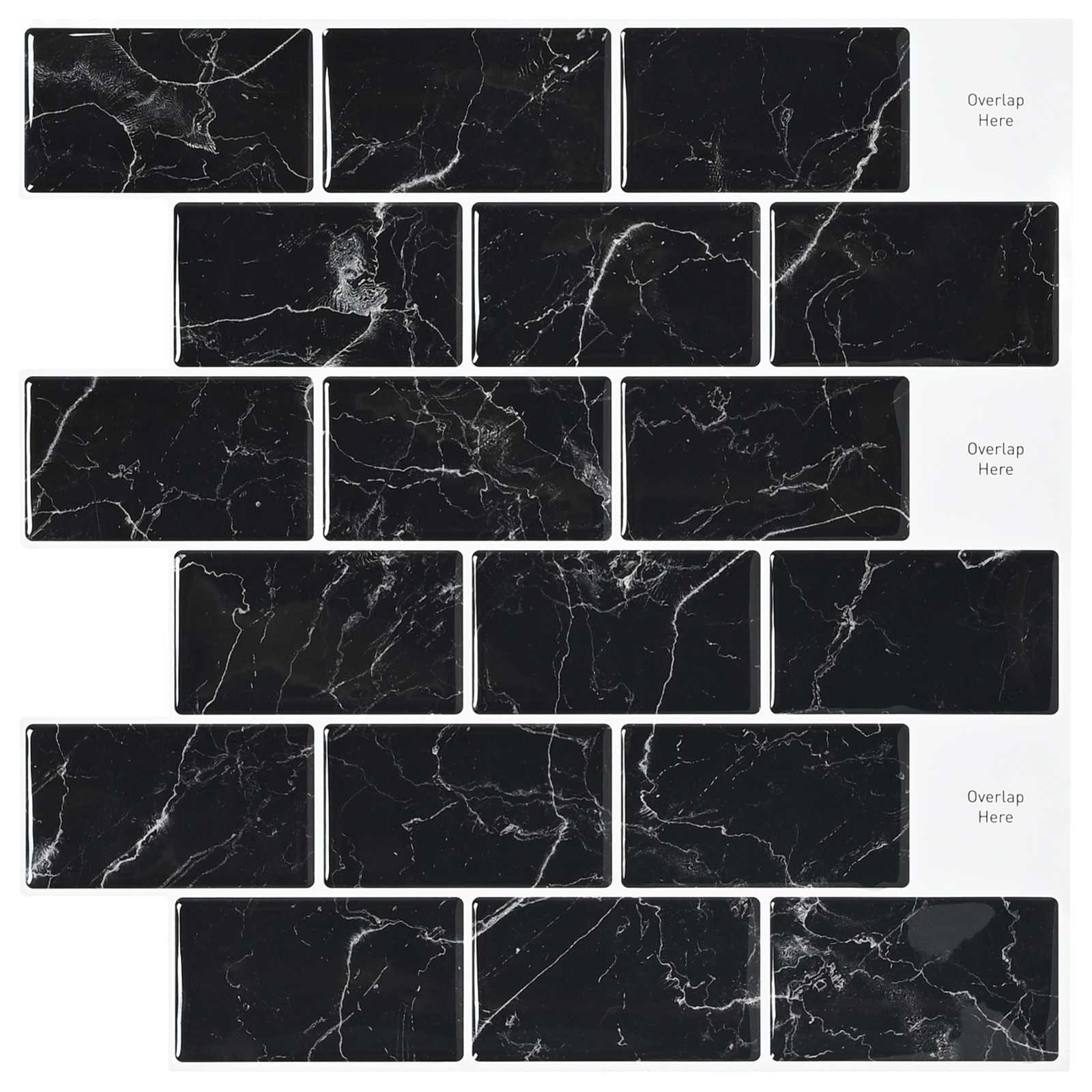 vidaXL U-Bahn-Fliese 20 pcs Schwarz Marmor 30 x 30 cm