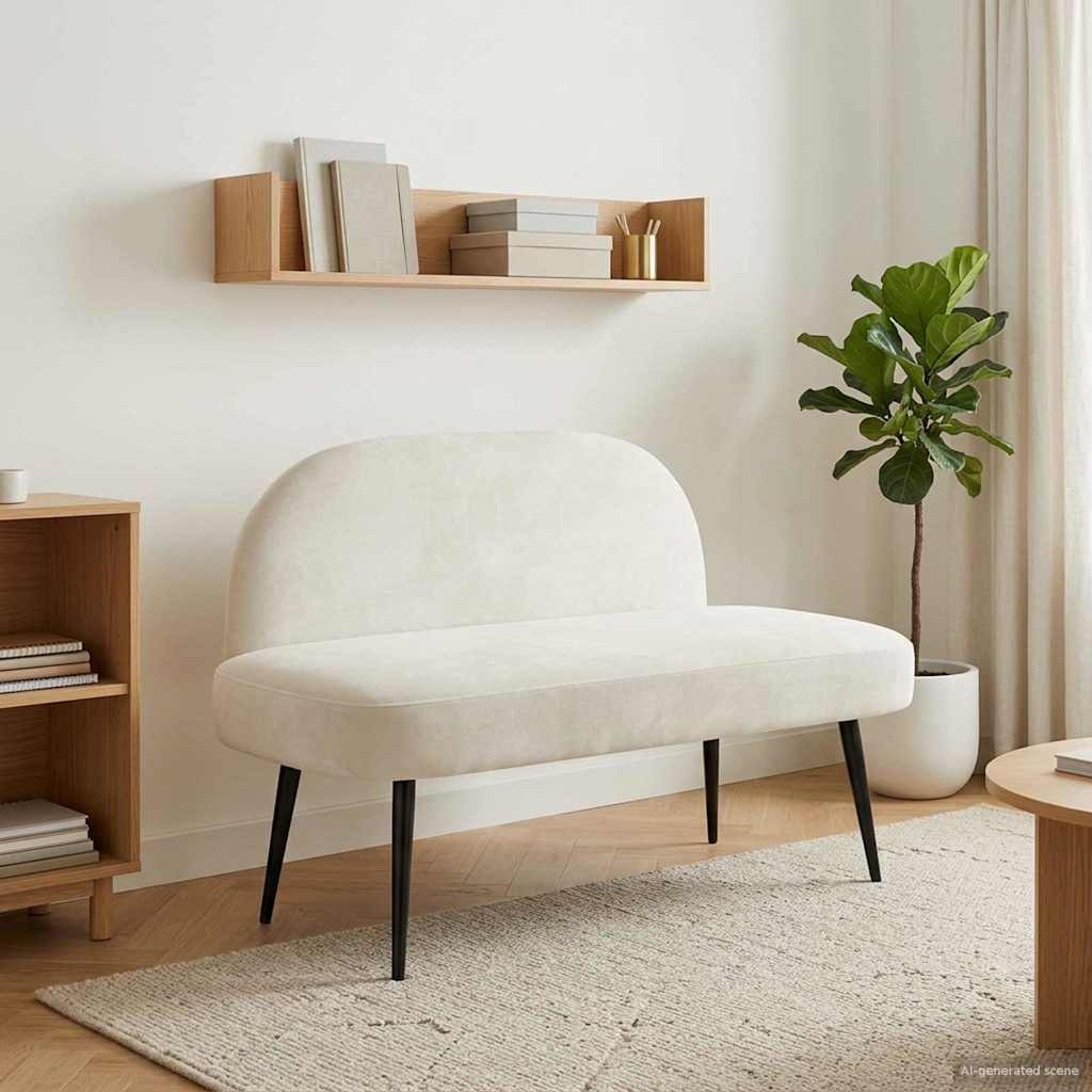 vidaXL Gepolsterte Bank mit Rückenlehne Creme 110 x 60 x 76 cm Samt