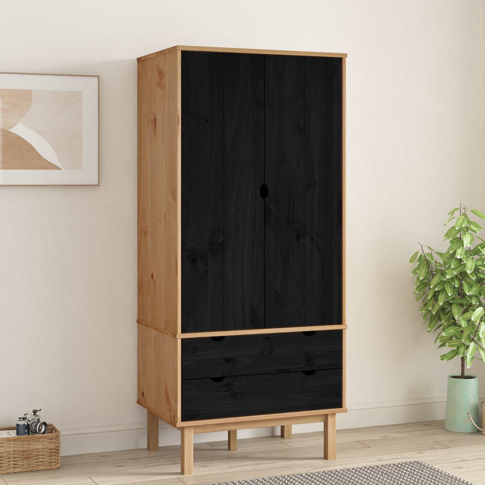 vidaXL Kleiderschrank mit Schubladen OTTA Schwarz 76,5 x 53 x 172 cm