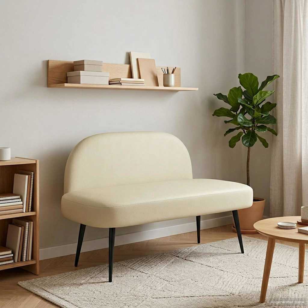 vidaXL Gepolsterte Bank mit Rückenlehne Creme 110 x 60 x 76 cm