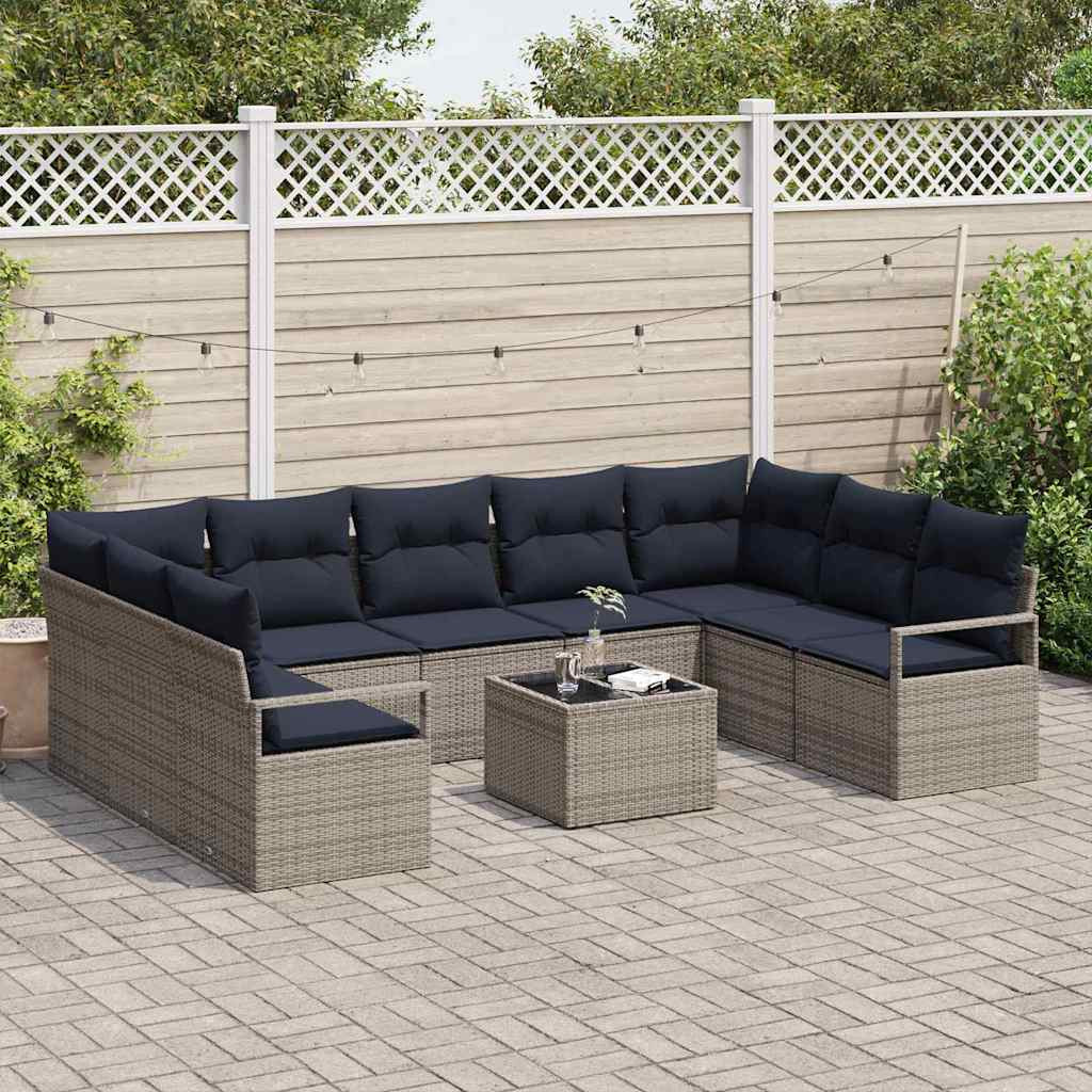 vidaXL Sofa Set mit Kissen 10 pcs Grau Poly-Rattan