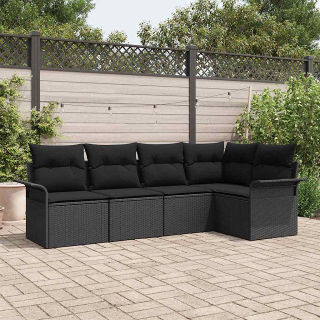 vidaXL Gartensofa-set mit Kissen 5 pcs Schwarz Poly-Rattan