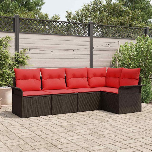 vidaXL Gartensofa-set mit Kissen 5 pcs Braun Poly-Rattan