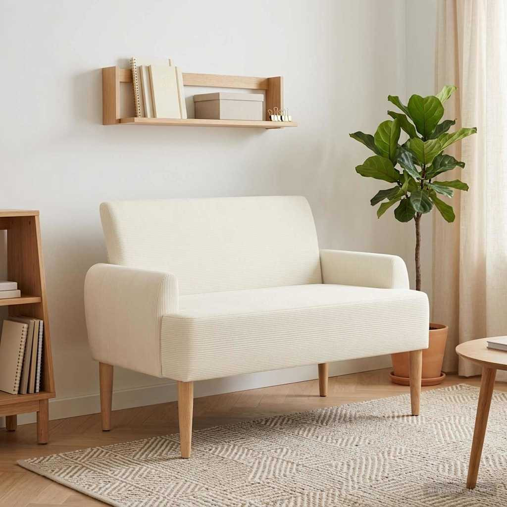 vidaXL Zweisitzer mit Knopfheftung Creme 116 x 67 x 81 cm Cordstoff