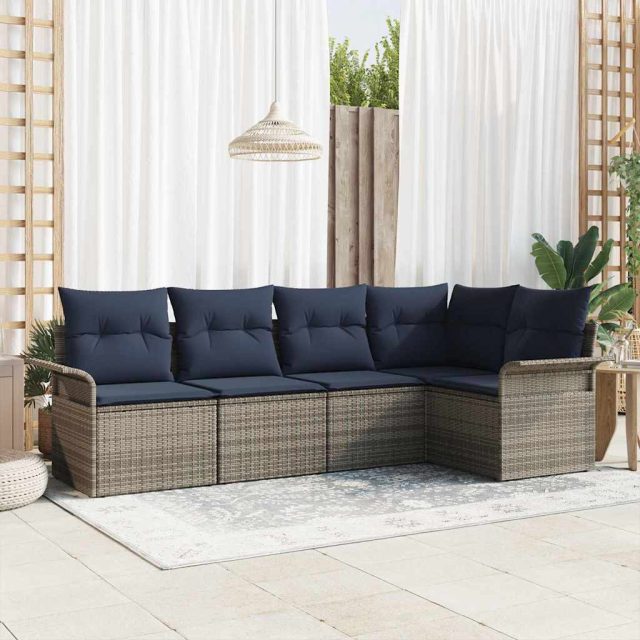 vidaXL Gartensofa-set mit Kissen 5 pcs Grau Poly-Rattan