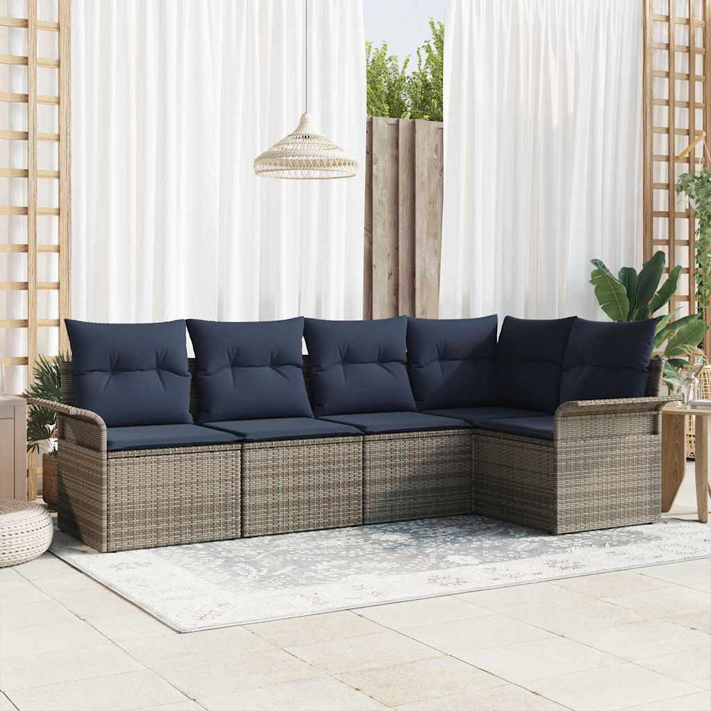 vidaXL Gartensofa-set mit Kissen 5 pcs Grau Poly-Rattan