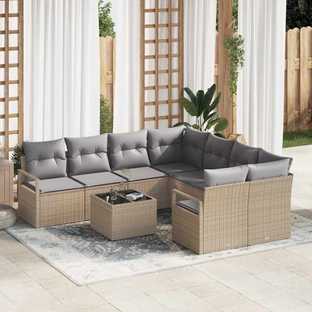 vidaXL Sofa Set mit Kissen 9 pcs Beige und Grau Poly Rattan