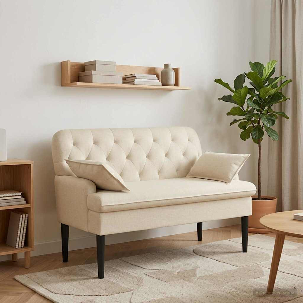 vidaXL Zweisitzer mit Knopfheftung Creme 111 x 68 x 80 cm Stoff
