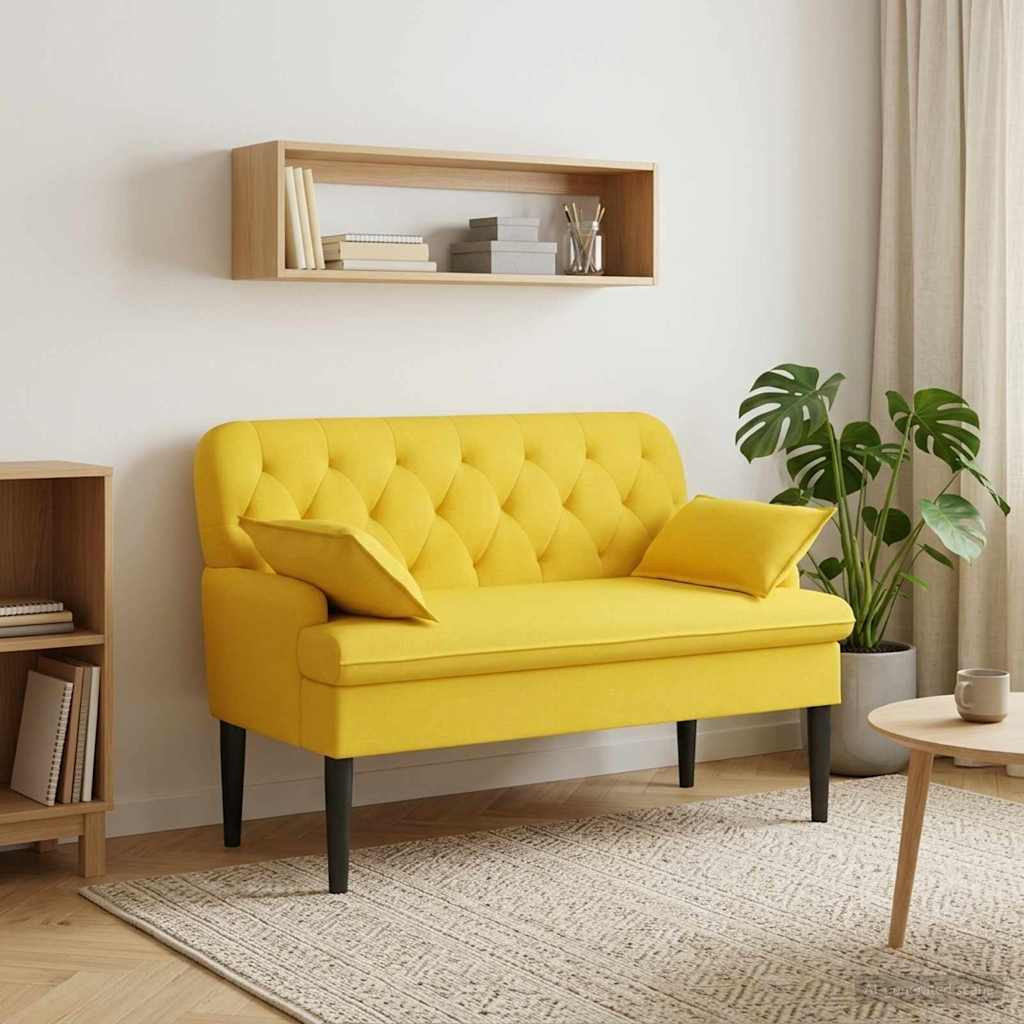 vidaXL Zweisitzer mit Knopfheftung Helles Gelb 111 x 68 x 80 cm Stoff