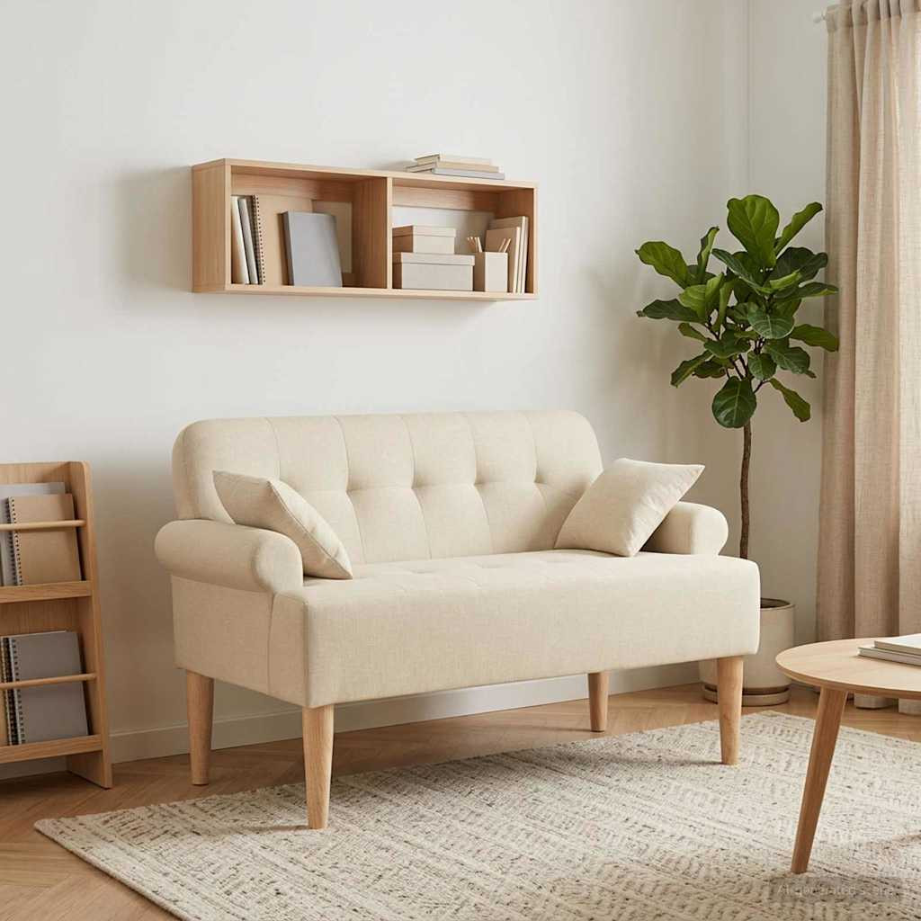 vidaXL Zweisitzer mit Knopfheftung Creme 120 x 65 x 79 cm Stoff
