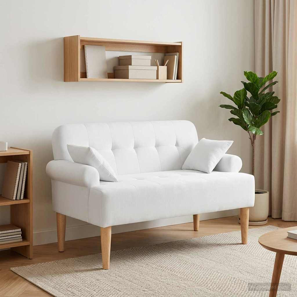 vidaXL Zweisitzer mit Knopfheftung Weiß 120 x 65 x 79 cm Stoff