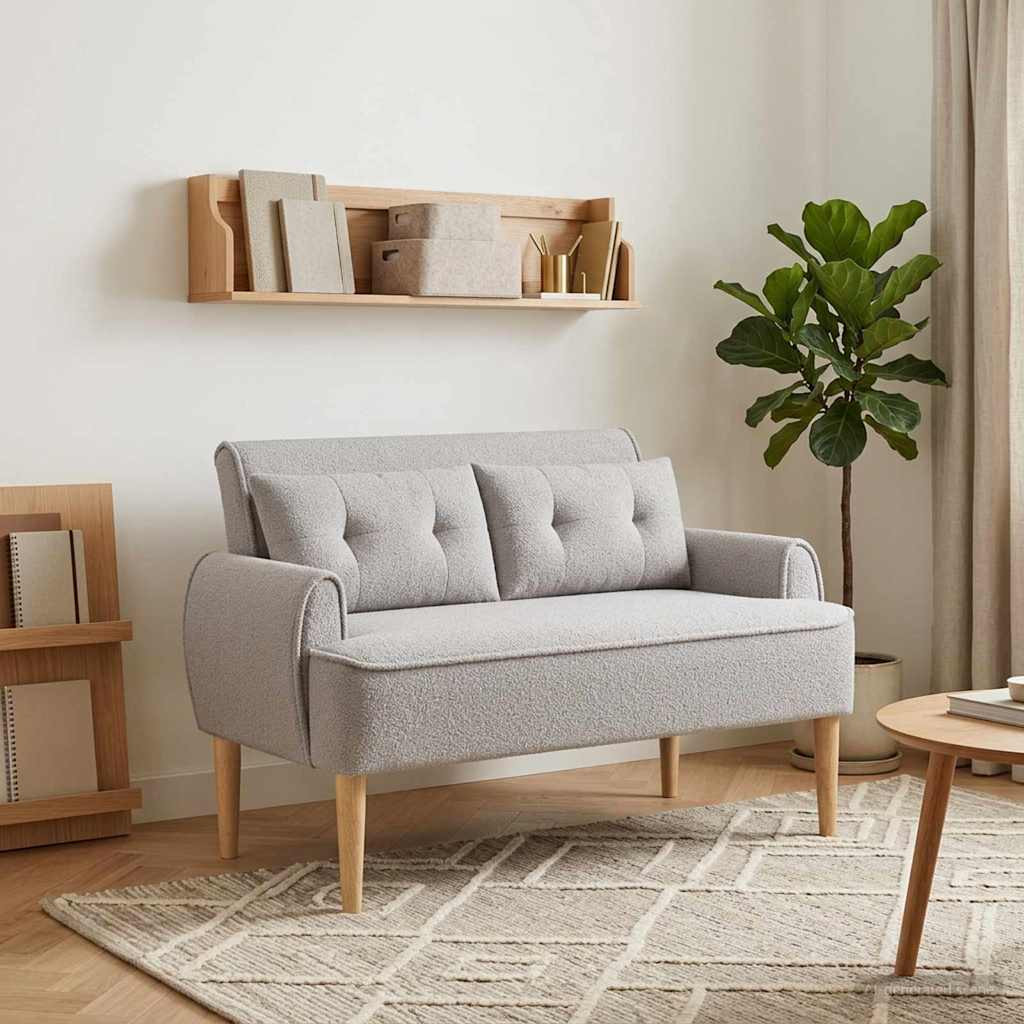 vidaXL Zweisitzer mit Knopfheftung Hellgrau 117 x 67 x 77 cm Bouclé