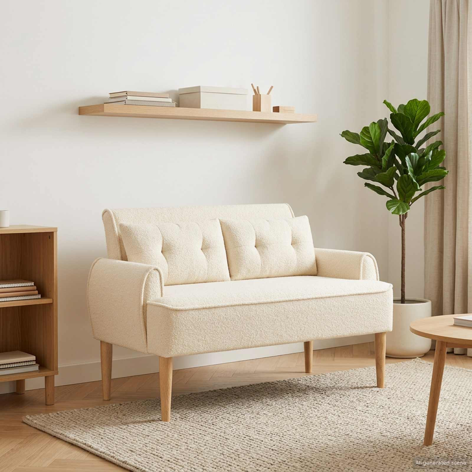 vidaXL Zweisitzer mit Knopfheftung Creme 117 x 67 x 77 cm Bouclé