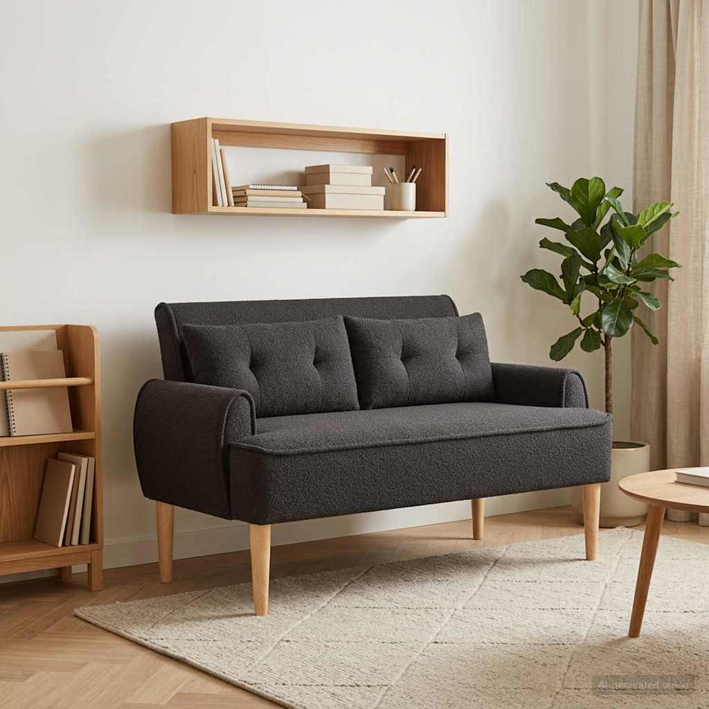 vidaXL Zweisitzer mit Knopfheftung Schwarz 117 x 67 x 77 cm Bouclé
