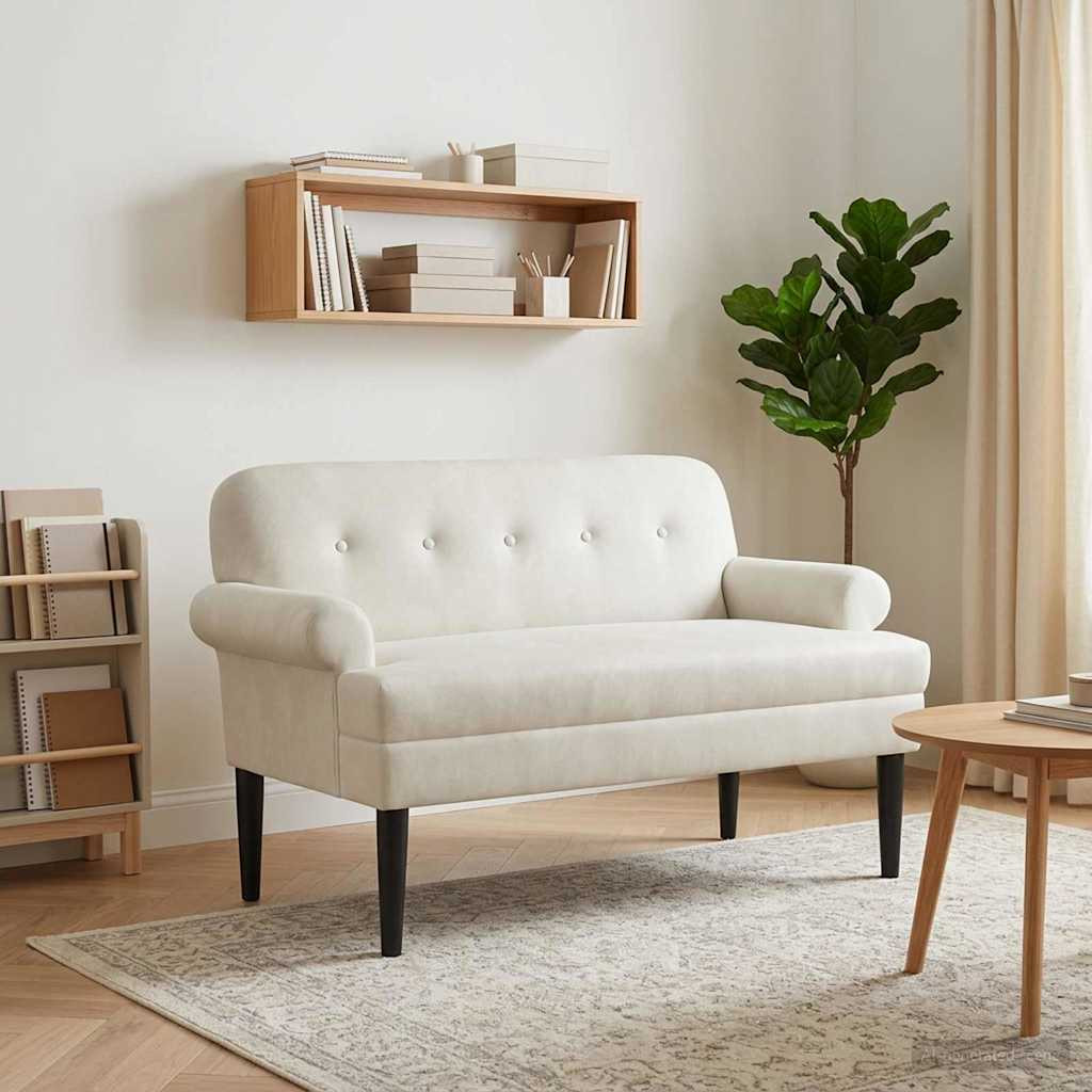 vidaXL Zweisitzer mit Knopfheftung Creme 120 x 66 x 78 cm Samt