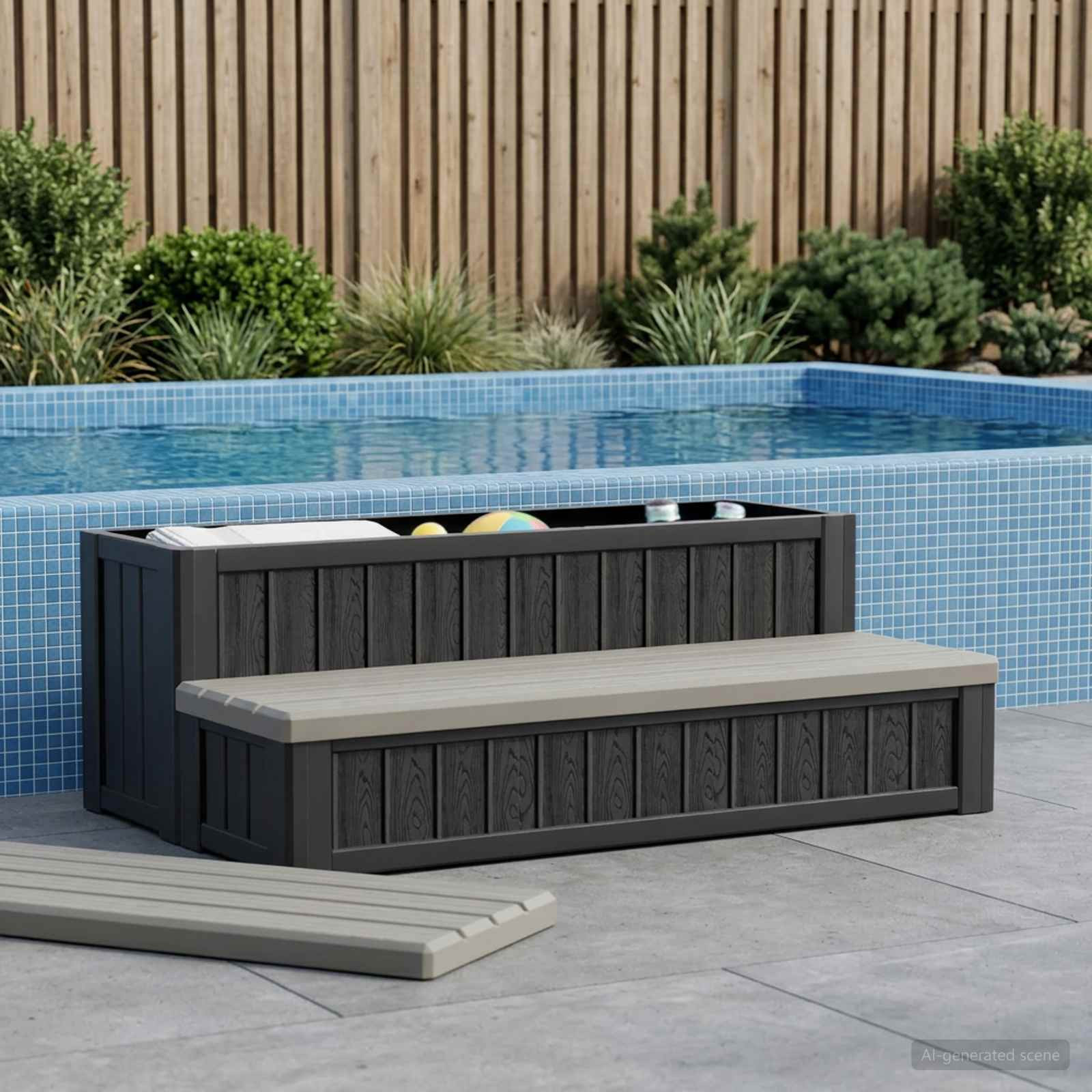 vidaXL Whirlpool-Treppe mit Stauraum 2-stufig Braun und Grau PP
