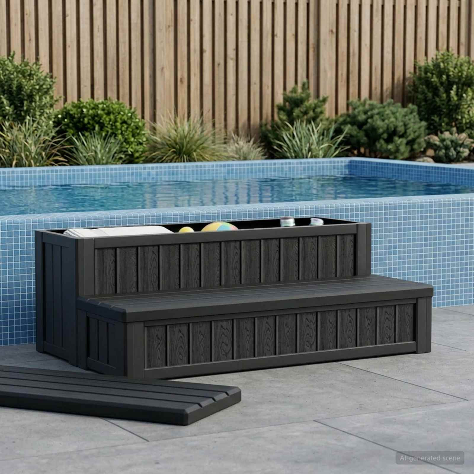 vidaXL Hot Tub Step mit Stauraum 2-Stufen Schwarz 93 x 57 x 35 cm PP
