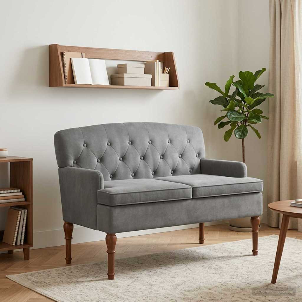 vidaXL 2-Sitzer Sofa mit Knopfheftung Dunkelgrau 111 x 65 x 79 cm Samt