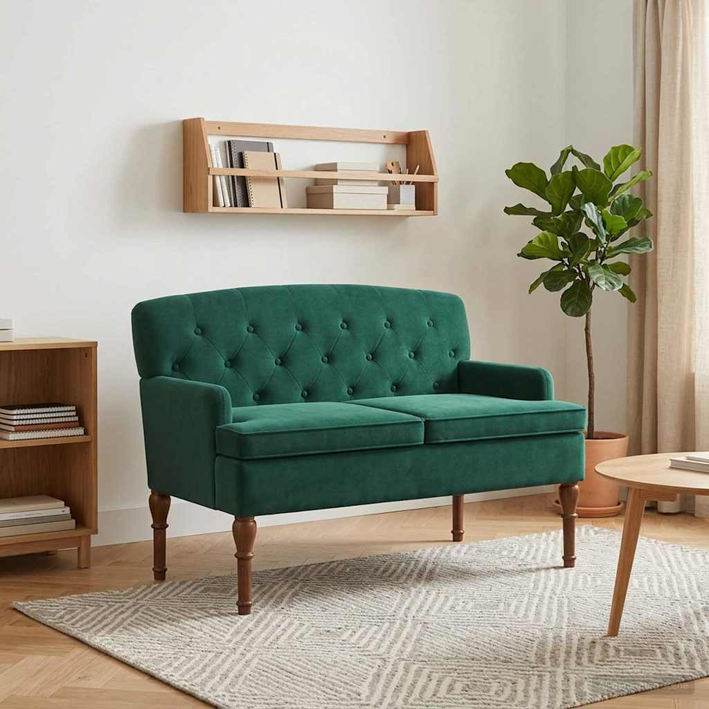 vidaXL Zweisitzer mit Knopfheftung Dunkelgrün 111 x 65 x 79 cm Samt