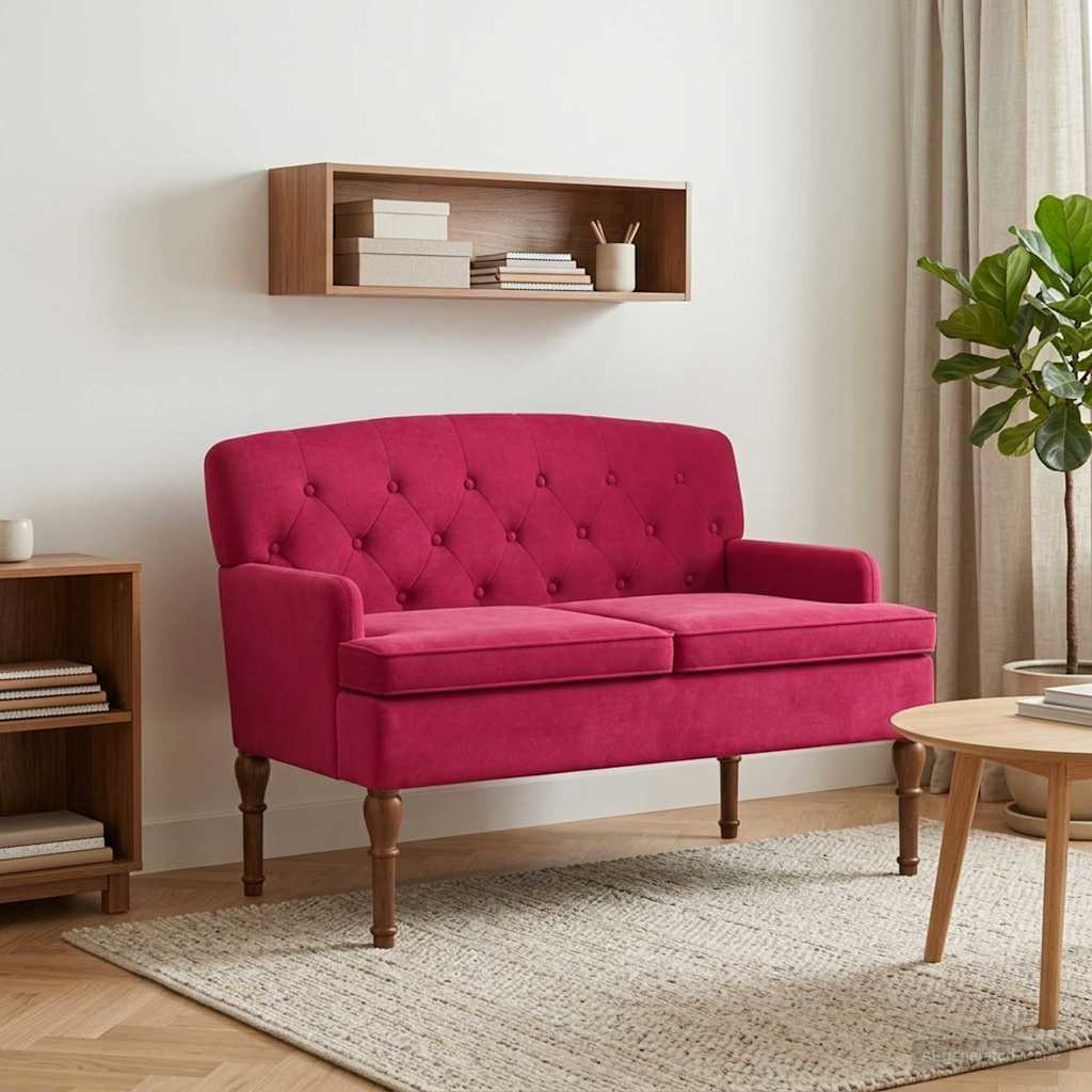 vidaXL Zweisitzer mit Knopfheftung Weinrot 111 x 65 x 79 cm Samt