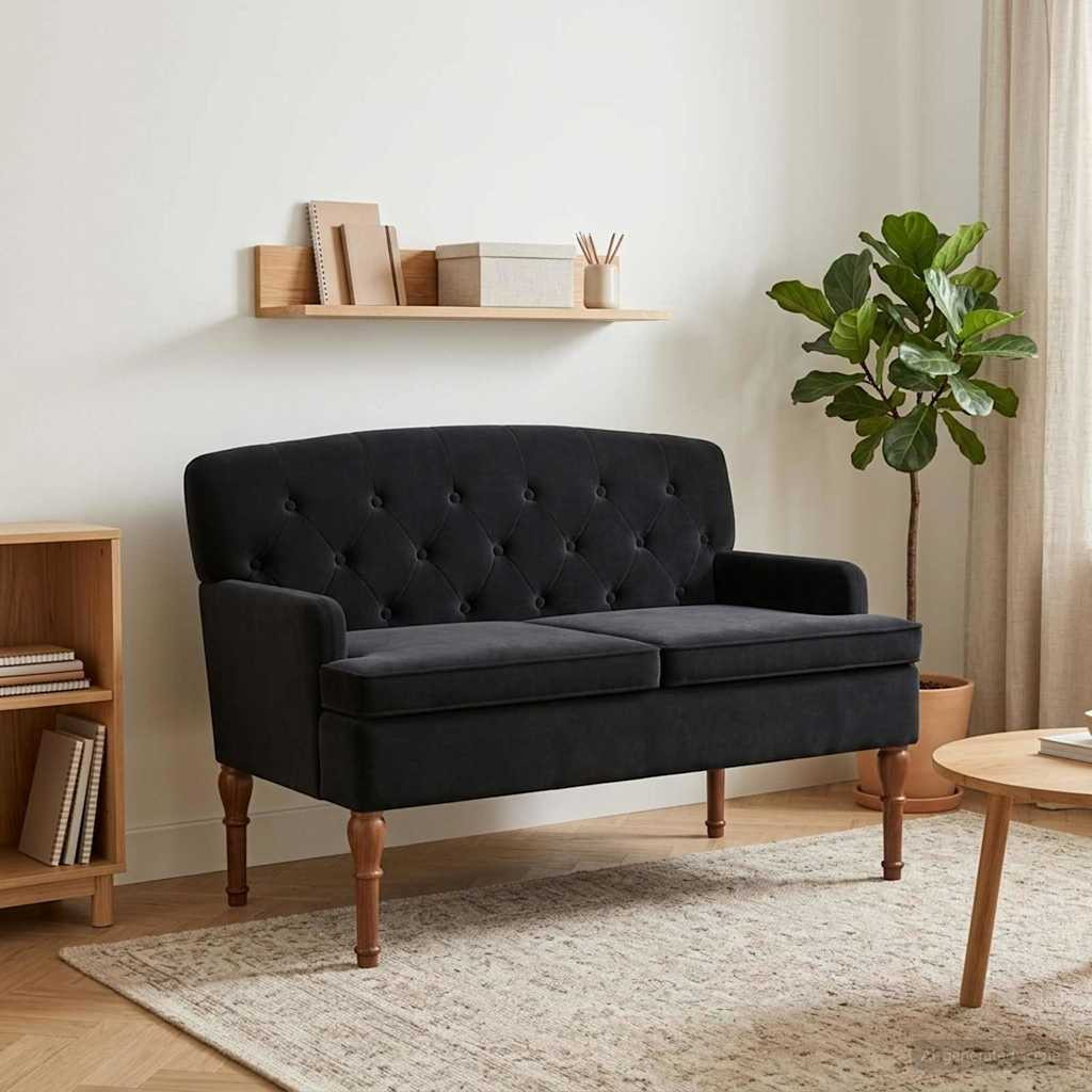 vidaXL Zweisitzer mit Knopfheftung Schwarz 111 x 65 x 79 cm Samt