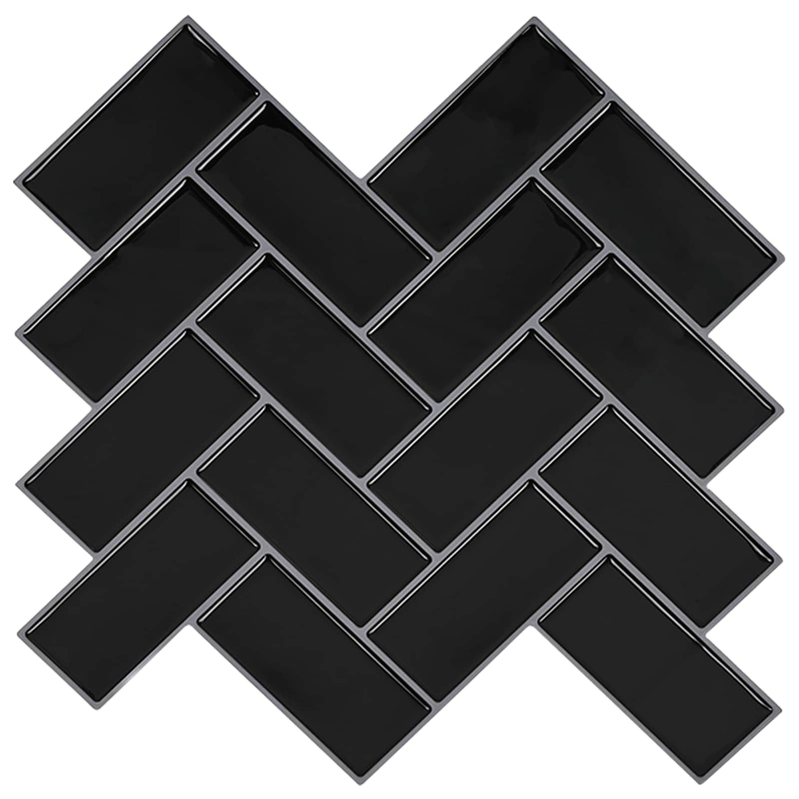 vidaXL Fischgrätenfliese 10 pcs Schwarz 30 x 30 cm Polyurethan und PET