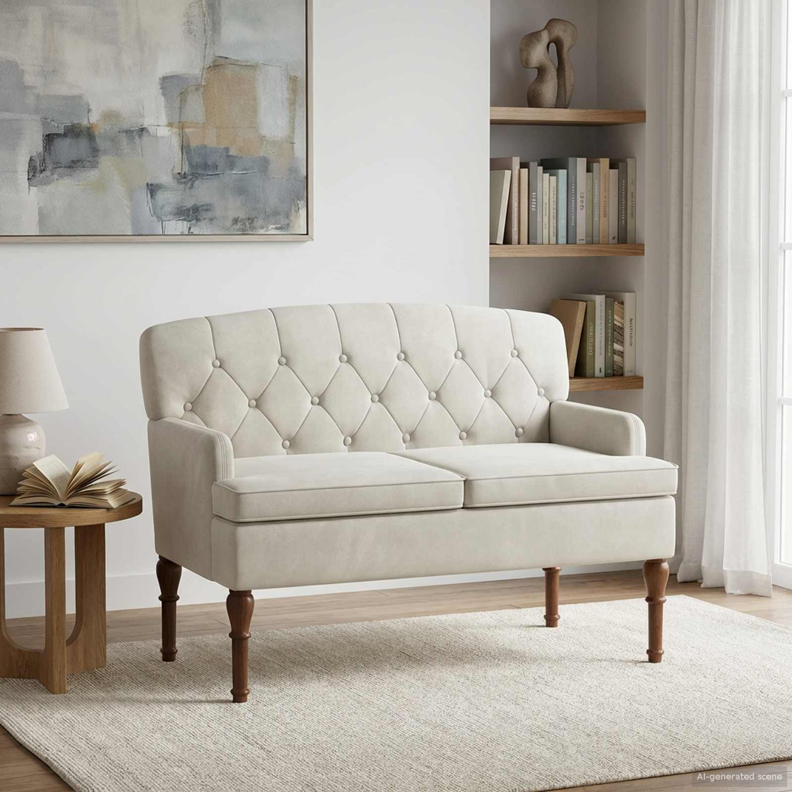 vidaXL Zweisitzer mit Knopfheftung Creme 111 x 65 x 79 cm Samt