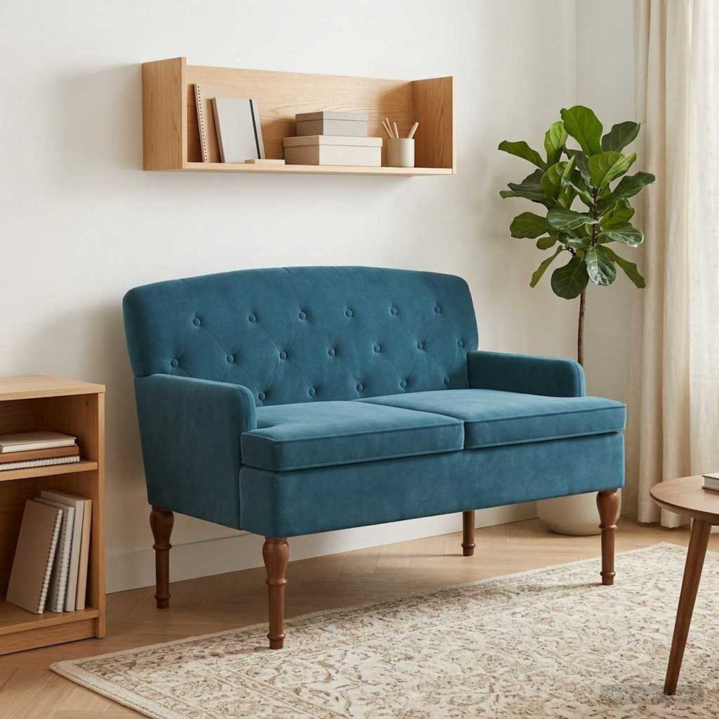 vidaXL Zweisitzer mit Knopfheftung Blau 111 x 65 x 79 cm Samt