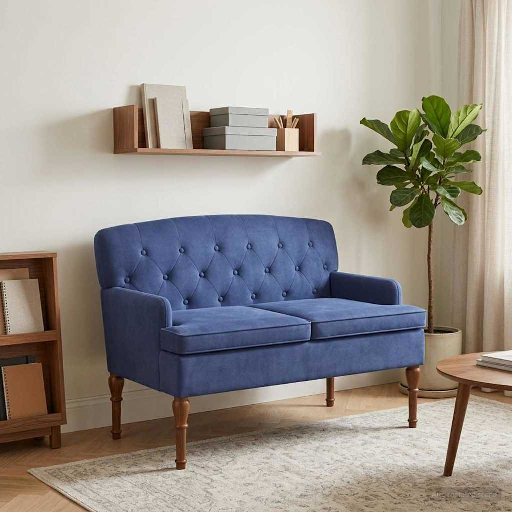 vidaXL Zweisitzer mit Knopfheftung Polizeiblau 111 x 65 x 79 cm Samt