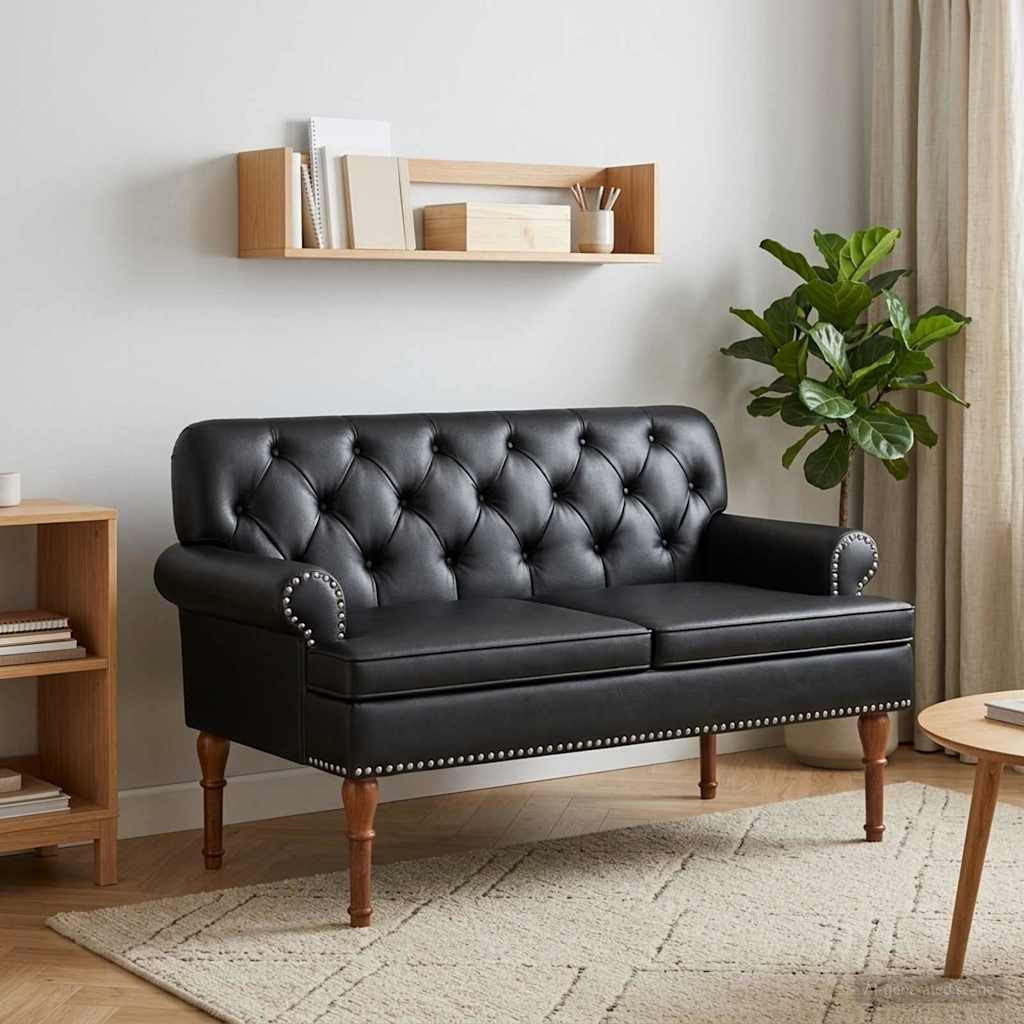 vidaXL Zweisitzer mit Knopfheftung Schwarz 120 x 65 x 77 cm Kunstleder
