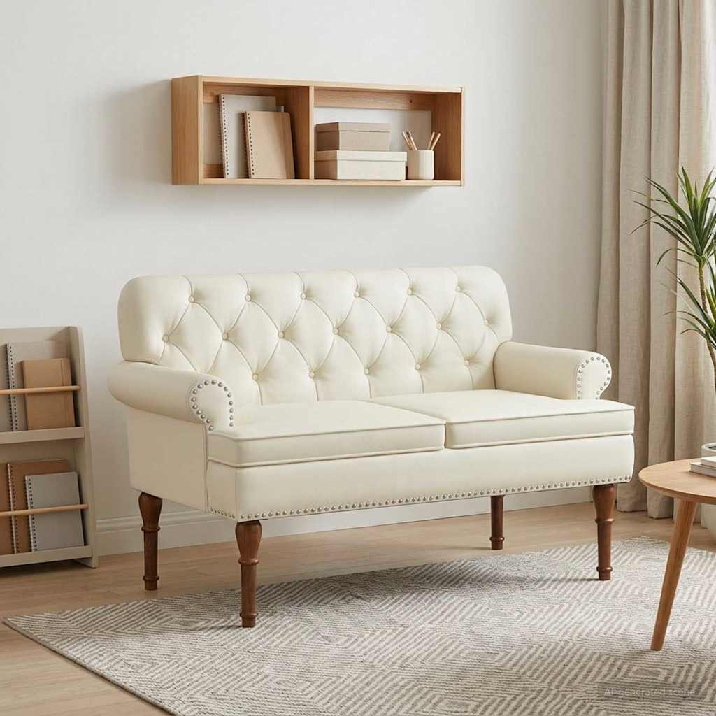 vidaXL Zweisitzer mit Knopfheftung Creme 120 x 65 x 77 cm Kunstleder