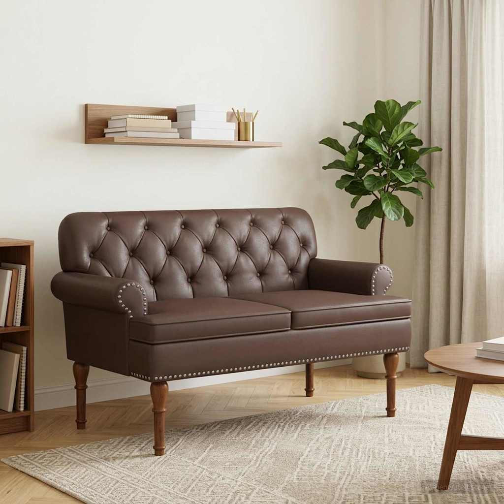 vidaXL Zweisitzer mit Knopfheftung Braun 120 x 65 x 77 cm Kunstleder