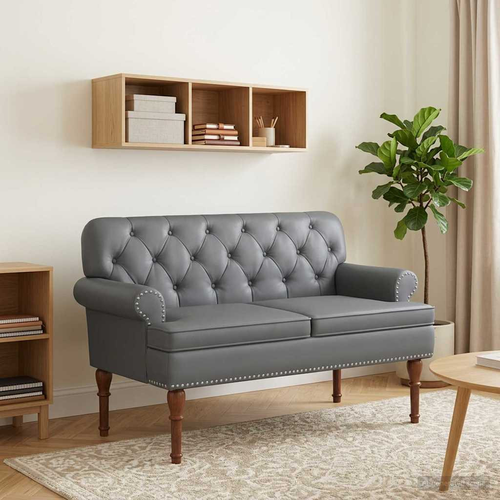 vidaXL Zweisitzer mit Knopfheftung Grau 120 x 65 x 77 cm Kunstleder