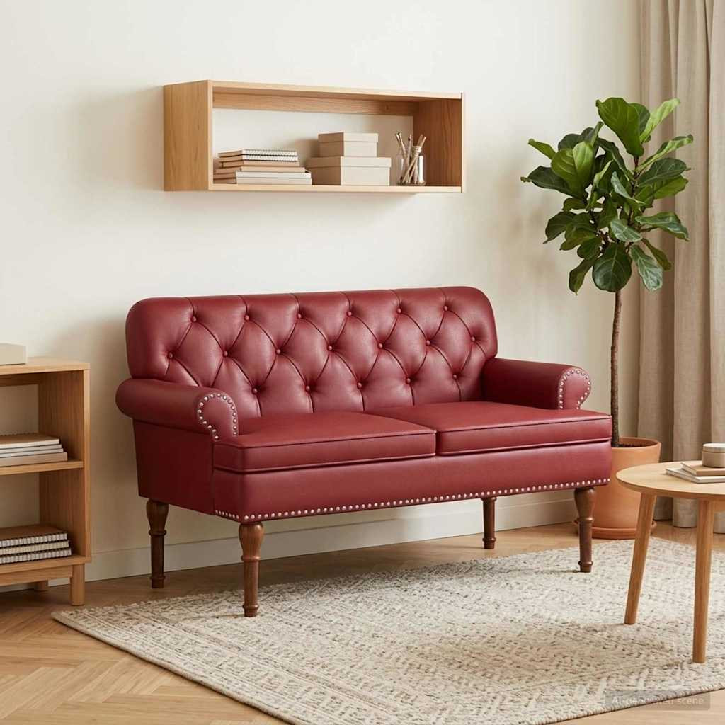 vidaXL Zweisitzer mit Knopfheftung Weinrot 120 x 65 x 77 cm Kunstleder