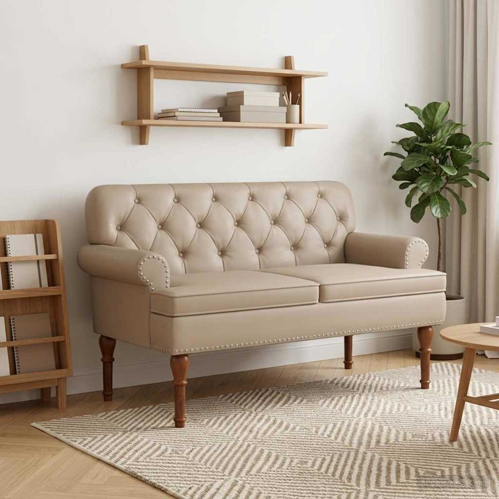 vidaXL Zweisitzer mit Knopfheftung Cappuccino 120 x 65 x 77 cm