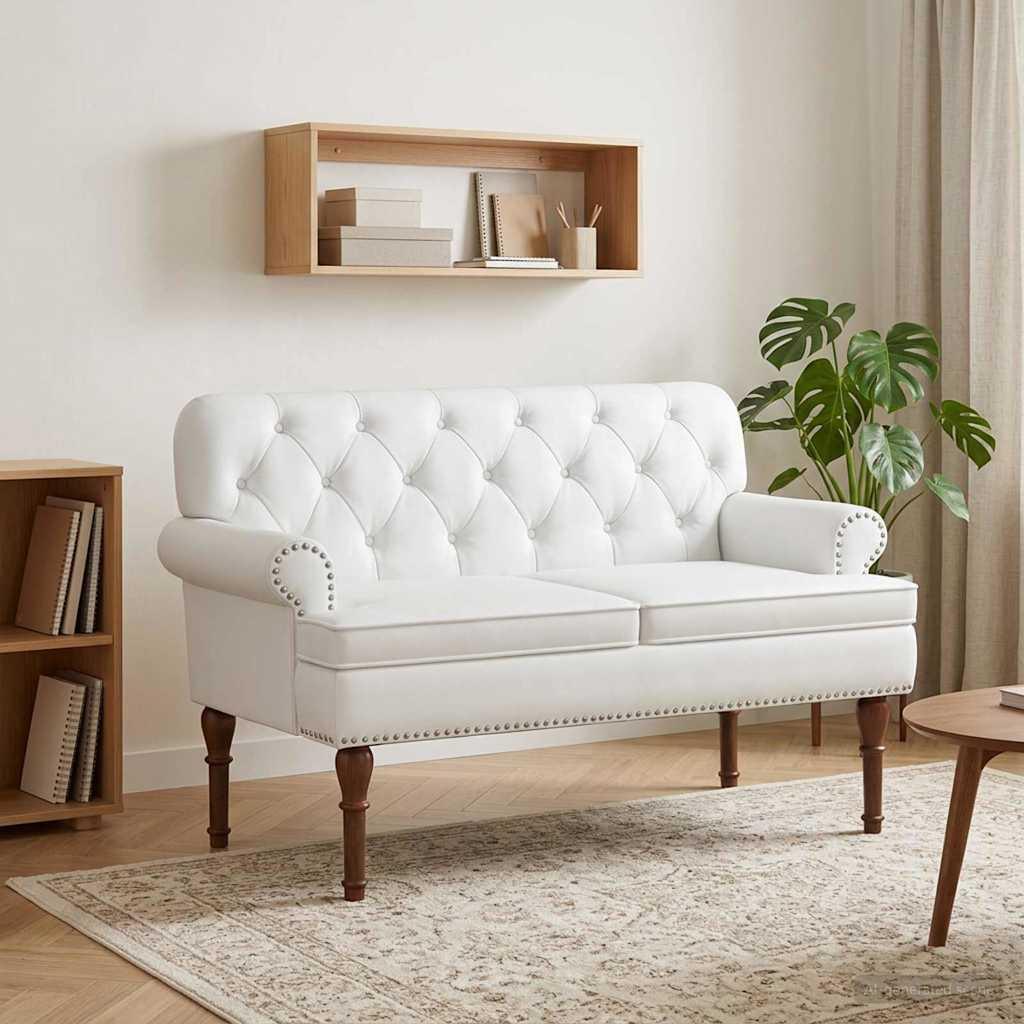 vidaXL Zweisitzer mit Knopfheftung Weiß 120 x 65 x 77 cm Kunstleder