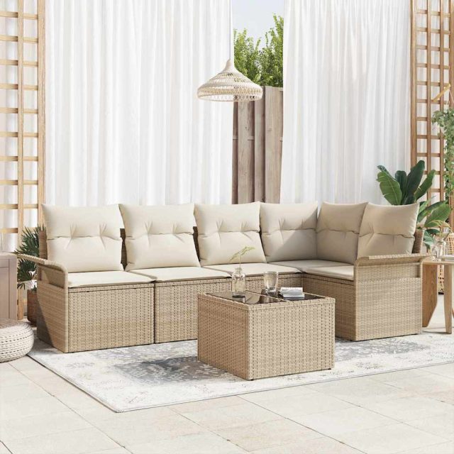 vidaXL Gartensofa-set mit Kissen 6 pcs Beige Poly-Rattan