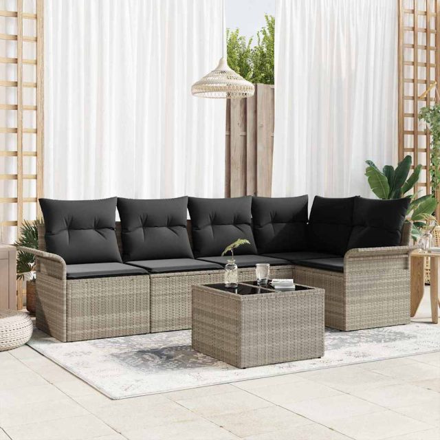 vidaXL Gartensofa-set mit Kissen 6 pcs Grau Poly-Rattan