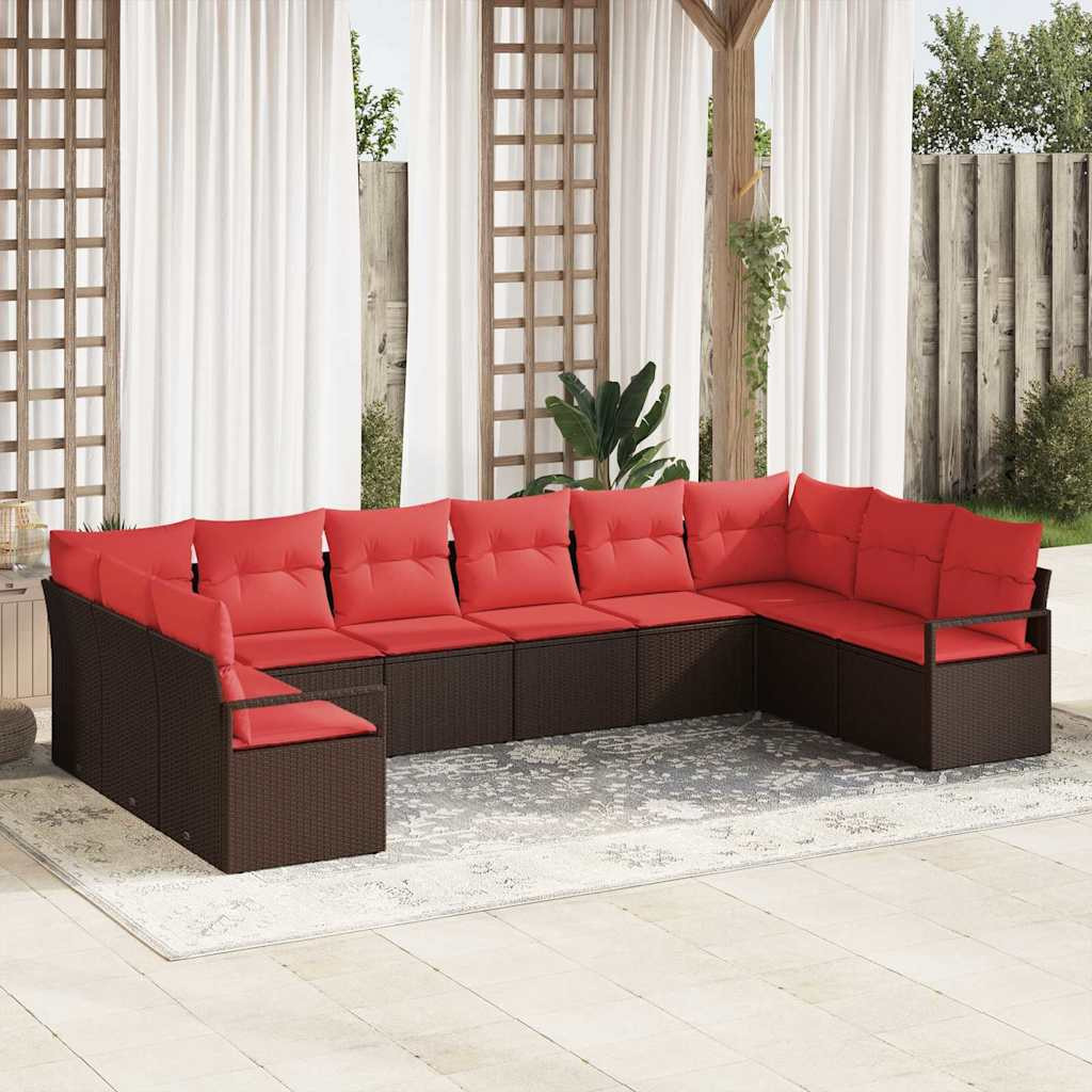 vidaXL Sofa Set mit Kissen 10 pcs Braun Poly Rattan