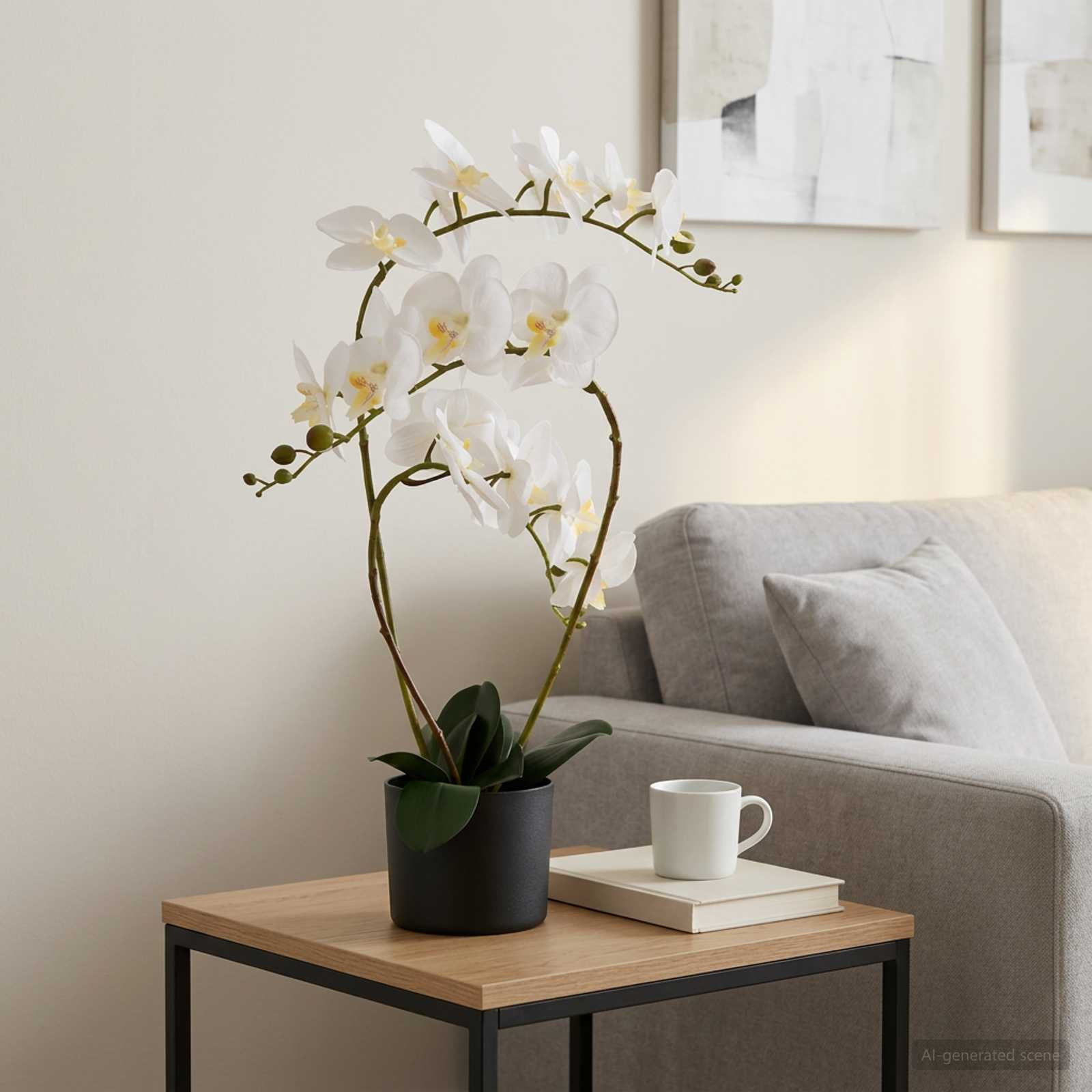 vidaXL Künstliche Orchideenpflanze mit Topf Weiß 45 x 15 x 65 cm